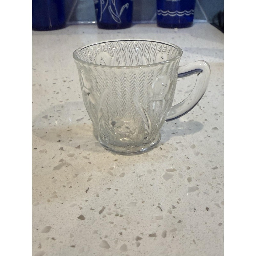 Jeannette Iris Herringbone Crystal Clear ACTUAL Demitasse Cup 2.25" X 2.5"